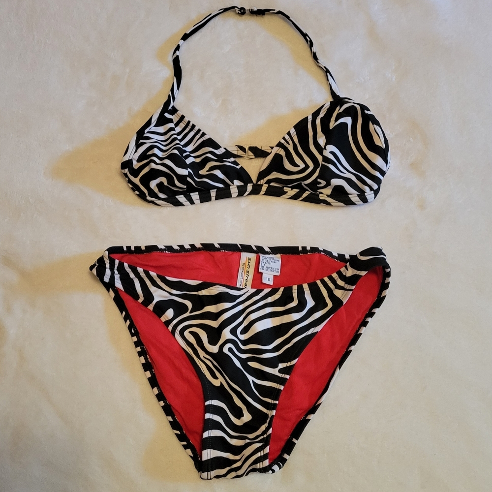 Sun Streak bikini, black & white & red, size 10 NWOT